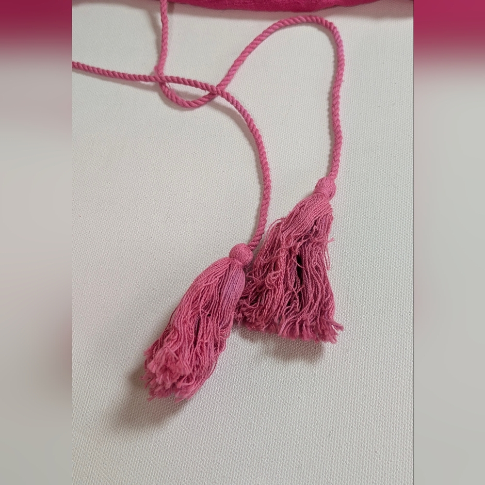 Fuchsia Pink Smocked Poplin Lace Embroidered Mini Dress Pullover Sz L - Picture 11 of 14